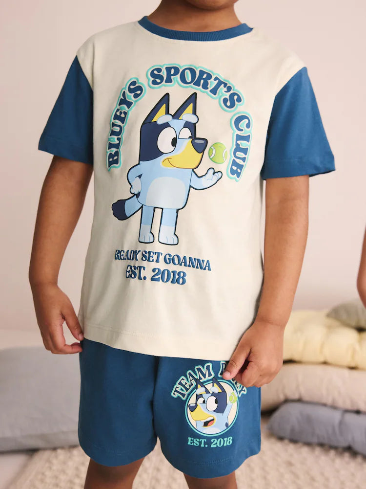 |Boy| Conjunto De 2 Pijamas Curtos Bluey Nas Cores Azul e Branco (12 meses a 8 anos)
