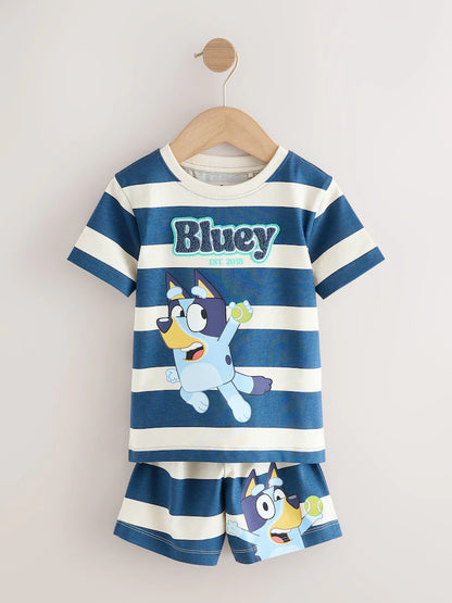 |Boy| Conjunto De 2 Pijamas Curtos Bluey Nas Cores Azul e Branco (12 meses a 8 anos)