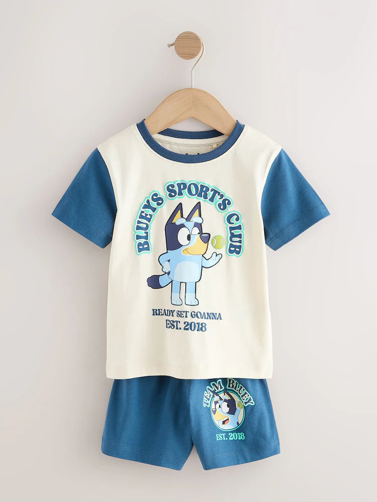 |Boy| Conjunto De 2 Pijamas Curtos Bluey Nas Cores Azul e Branco (12 meses a 8 anos)