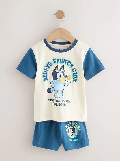 |Boy| Conjunto De 2 Pijamas Curtos Bluey Nas Cores Azul e Branco (12 meses a 8 anos)