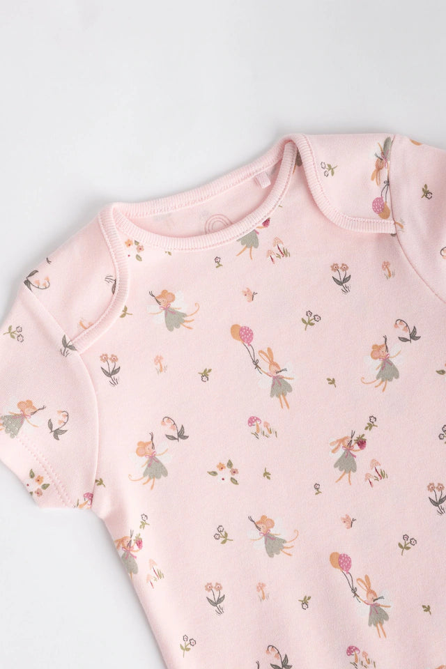 |BabyGirl| Body De Algodão De Manga Curta ara bebê rosa e branco Fairy, Pacote Com 5