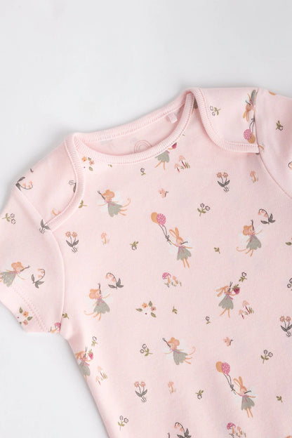 |BabyGirl| Body De Algodão De Manga Curta ara bebê rosa e branco Fairy, Pacote Com 5