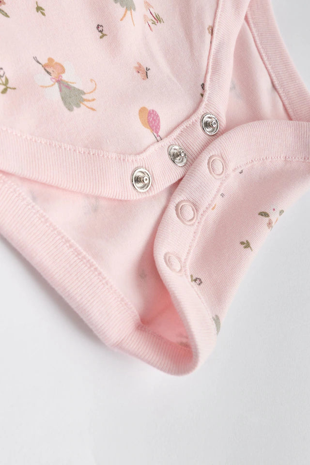 |BabyGirl| Body De Algodão De Manga Curta ara bebê rosa e branco Fairy, Pacote Com 5