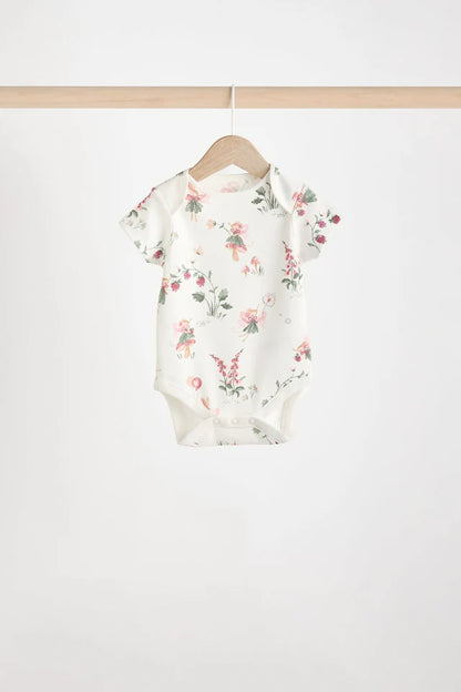 |BabyGirl| Body De Algodão De Manga Curta ara bebê rosa e branco Fairy, Pacote Com 5