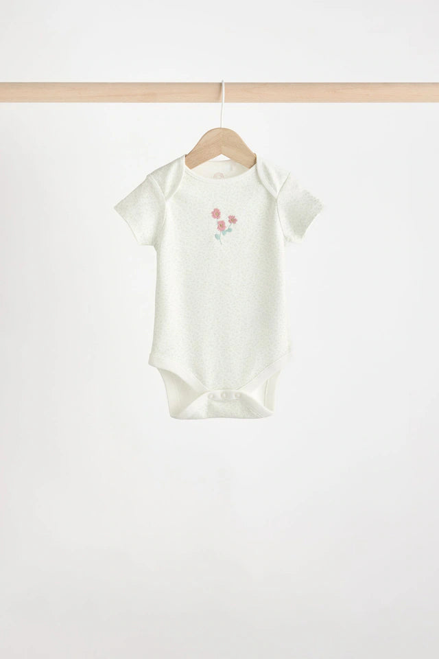 |BabyGirl| Body De Algodão De Manga Curta ara bebê rosa e branco Fairy, Pacote Com 5