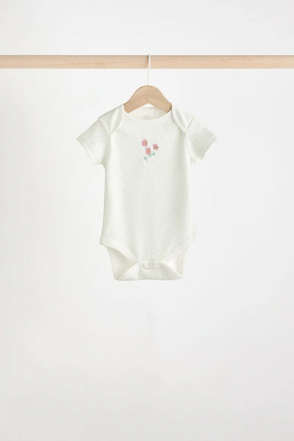 |BabyGirl| Body De Algodão De Manga Curta ara bebê rosa e branco Fairy, Pacote Com 5