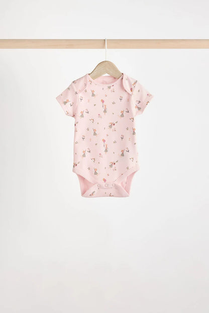 |BabyGirl| Body De Algodão De Manga Curta ara bebê rosa e branco Fairy, Pacote Com 5