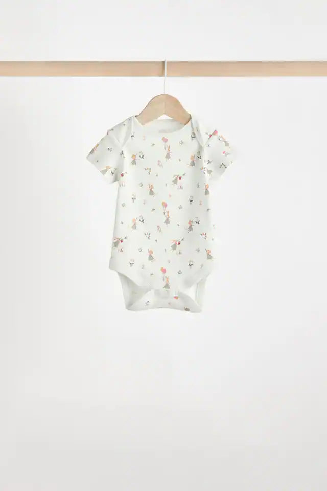 |BabyGirl| Body De Algodão De Manga Curta ara bebê rosa e branco Fairy, Pacote Com 5