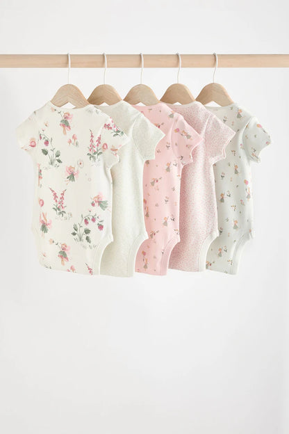 |BabyGirl| Body De Algodão De Manga Curta ara bebê rosa e branco Fairy, Pacote Com 5