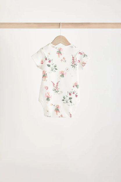 |BabyGirl| Body De Algodão De Manga Curta ara bebê rosa e branco Fairy, Pacote Com 5