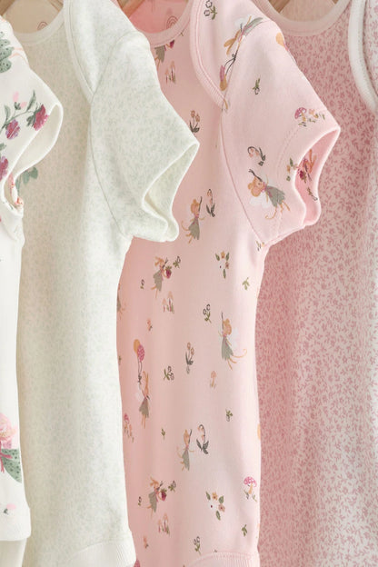 |BabyGirl| Body De Algodão De Manga Curta ara bebê rosa e branco Fairy, Pacote Com 5