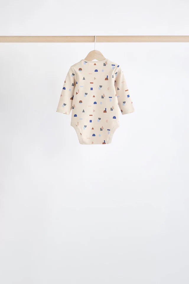 |BabyBoy| Macacões De Manga Comprida Estampados Em Azul Para Bebê 100% Algodão, Pacote Com 5