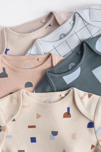 |BabyBoy| Macacões De Manga Comprida Estampados Em Azul Para Bebê 100% Algodão, Pacote Com 5