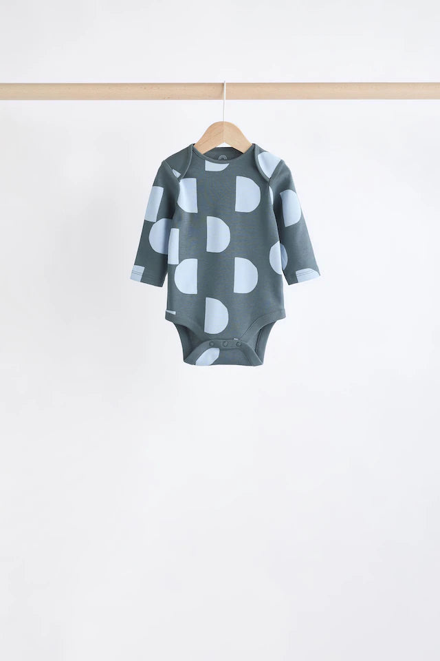 |BabyBoy| Macacões De Manga Comprida Estampados Em Azul Para Bebê 100% Algodão, Pacote Com 5