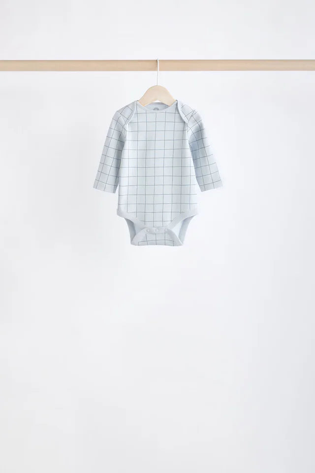 |BabyBoy| Macacões De Manga Comprida Estampados Em Azul Para Bebê 100% Algodão, Pacote Com 5