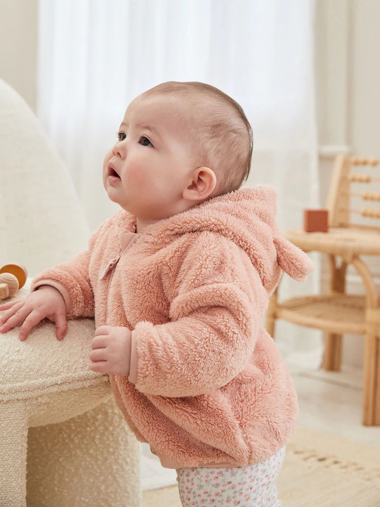 |BabyGirl| Jaqueta De Lã Rosa Com Capuz Para Bebê (0 meses a 2 anos)