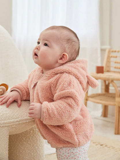 |BabyGirl| Jaqueta De Lã Rosa Com Capuz Para Bebê (0 meses a 2 anos)