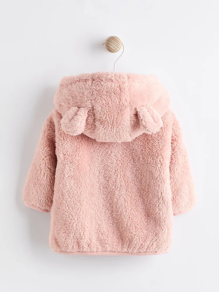 |BabyGirl| Jaqueta De Lã Rosa Com Capuz Para Bebê (0 meses a 2 anos)