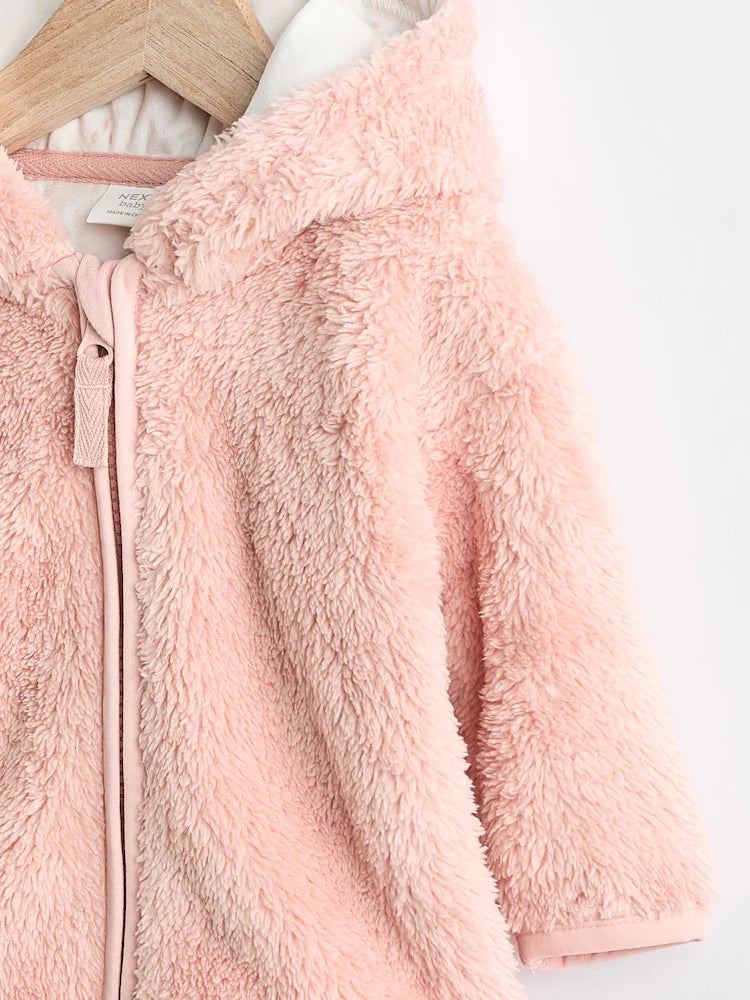 |BabyGirl| Jaqueta De Lã Rosa Com Capuz Para Bebê (0 meses a 2 anos)