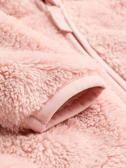 |BabyGirl| Jaqueta De Lã Rosa Com Capuz Para Bebê (0 meses a 2 anos)