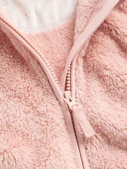 |BabyGirl| Jaqueta De Lã Rosa Com Capuz Para Bebê (0 meses a 2 anos)