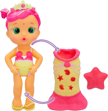 BLOOPIES Magic Tail Mermaids Boneca Millie Mermaid com cauda brilhante removível e o seu amigo marinho; Esguicha água e faz bolhas - Brinquedo de banho e brincadeira para meninos e meninas