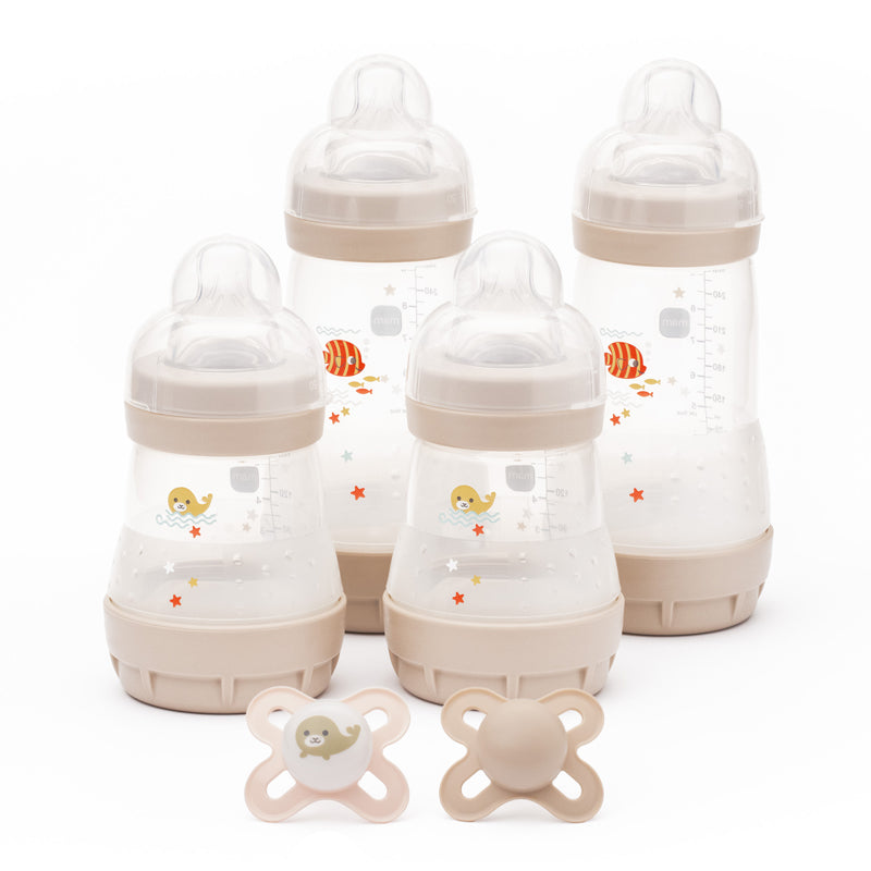 MAM Kit de Mamadeiras Anti-Cólicas - Cor Creme (desenhos podem variar)