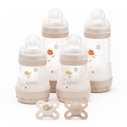 MAM Kit de Mamadeiras Anti-Cólicas - Cor Creme (desenhos podem variar)