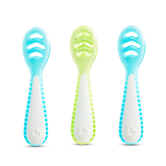 Munchkin Colheres Gentle Dip Multistage First, Azul e Verde, Pacote com 3