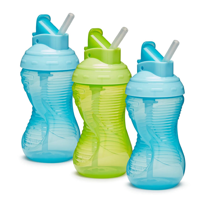 Munchkin Copo com canudo Mighty Grip, azul e verde, 300ml (10oz) - pacote com 3 unidades