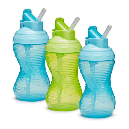 Munchkin Copo com canudo Mighty Grip, azul e verde, 300ml (10oz) - pacote com 3 unidades