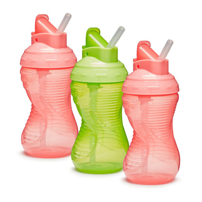 Munchkin Copo com canudo Mighty Grip rosa e verde, pacote com 3 unidades, 300ml