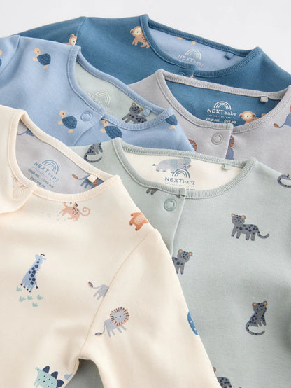 |BabyBoy| Pacote Com 5 Macacões Para Bebês Com Estampa Azul-Petróleo (0-2 anos)