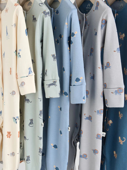 |BabyBoy| Pacote Com 5 Macacões Para Bebês Com Estampa Azul-Petróleo (0-2 anos)