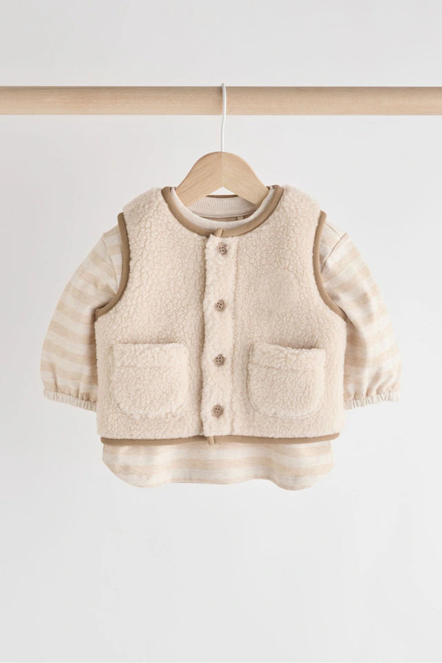 |BabyBoy| Conjunto De Colete Neutro Cub Baby Borg 100% Algodão (0 meses a 3 anos)