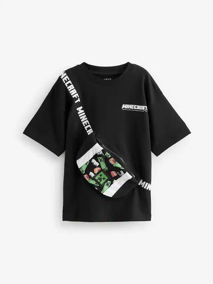 |BigBoy| Camiseta Preta Licenciada Do Minecraft (3 a 16 anos)