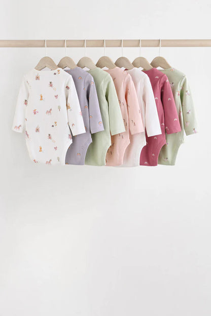 |BabyGirl| Pacote Com 7 Macacões De Manga Comprida Para Bebê