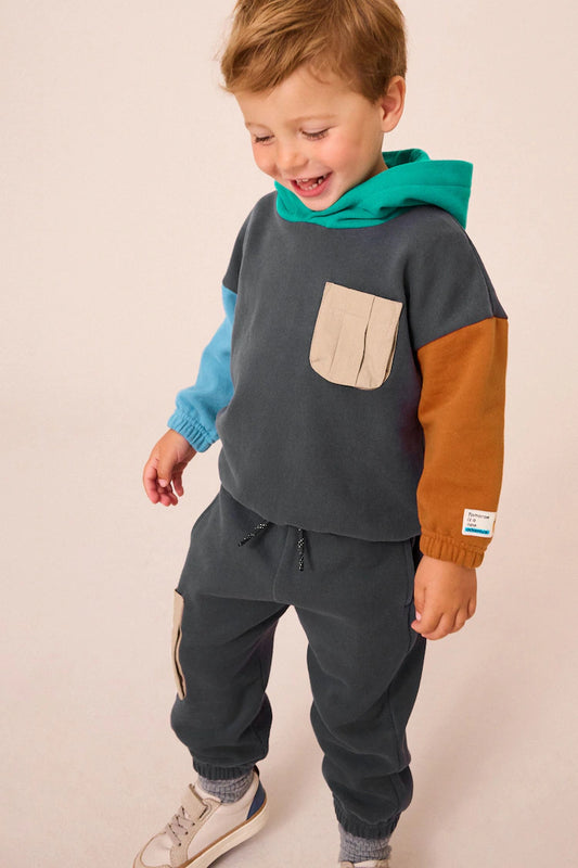 |Boy| Conjunto De Moletom e Joggers Colorblock Marrom Ferrugem (3 meses a 7 anos)