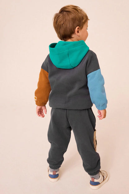 |Boy| Conjunto De Moletom e Joggers Colorblock Marrom Ferrugem (3 meses a 7 anos)