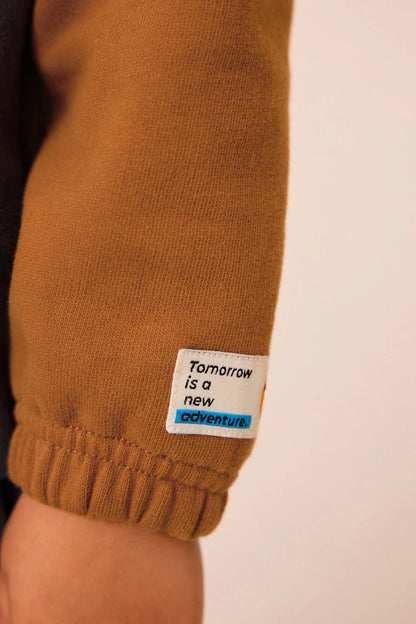 |Boy| Conjunto De Moletom e Joggers Colorblock Marrom Ferrugem (3 meses a 7 anos)