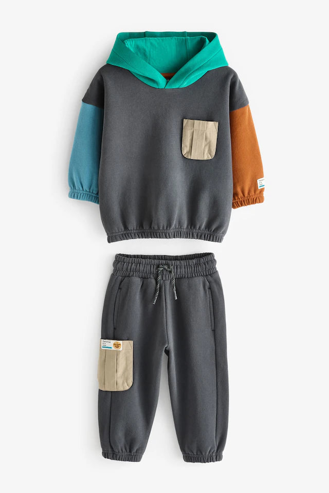 |Boy| Conjunto De Moletom e Joggers Colorblock Marrom Ferrugem (3 meses a 7 anos)
