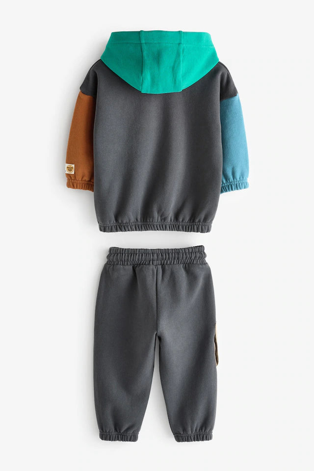 |Boy| Conjunto De Moletom e Joggers Colorblock Marrom Ferrugem (3 meses a 7 anos)