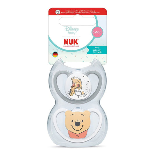 NUK Chupeta Perfect Match Air Winnie The Pooh 6-18m (Pacote com 2) – Chupetas Ortodônticas de Silicone