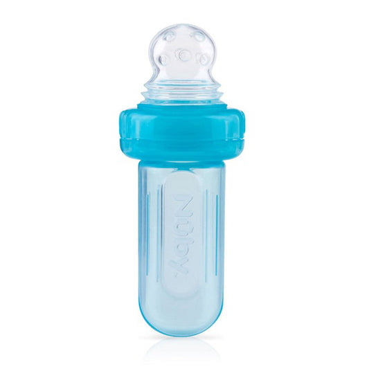 Nuby Ez Squeeze Z Alimentação automática. Silicone macio para as mãozinhas apertarem.