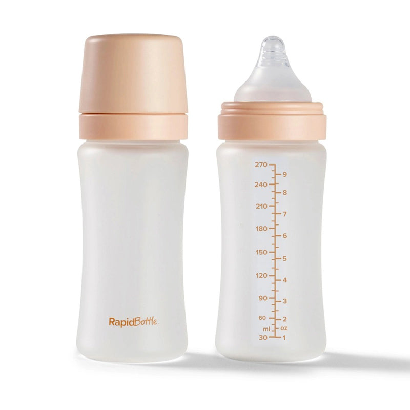 Nuby Mamadeiras de Vidro Revestidas de Silicone RapidBottle Bege 270ml (Kit com 2) | Livres de BPA e com Bicos de Fluxo Lento