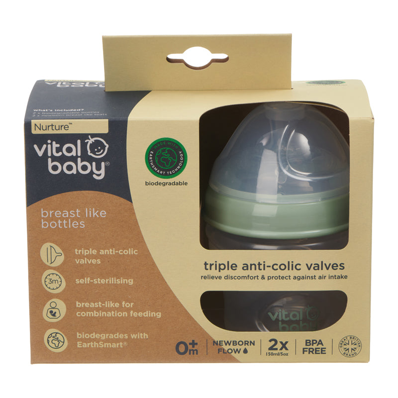 Vital Baby Mamadeira Nurture com design semelhante ao seio materno, 150ml, pacote com 2 unidades.