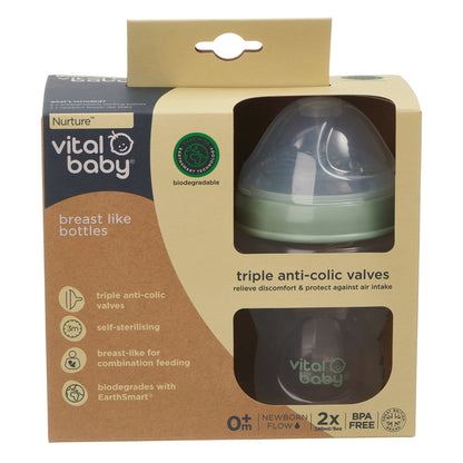 Vital Baby Mamadeira Nurture com design semelhante ao seio materno, 240ml, pacote com 2 unidades.