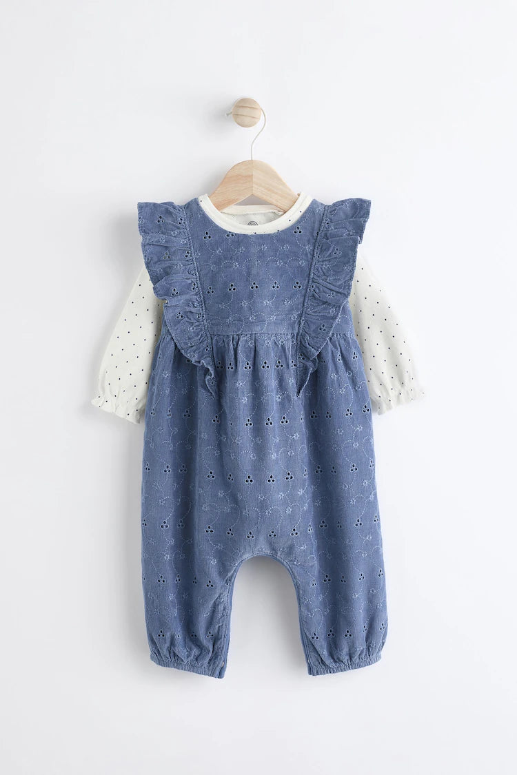 |BabyGirl| Conjunto De Macacão De Veludo Cotelê Azul Marinho e Manga Comprida (0 meses a 2 anos)