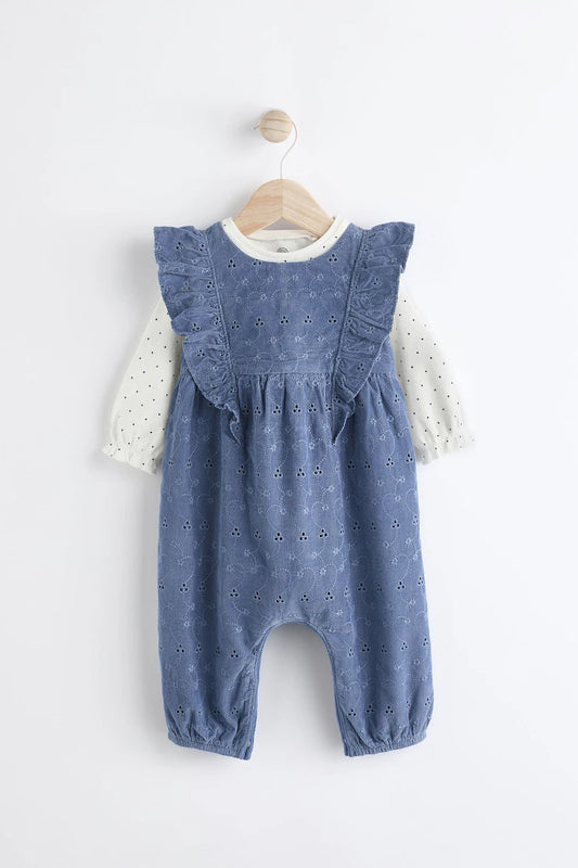 |BabyGirl| Conjunto De Macacão De Veludo Cotelê Azul Marinho e Manga Comprida (0 meses a 2 anos)