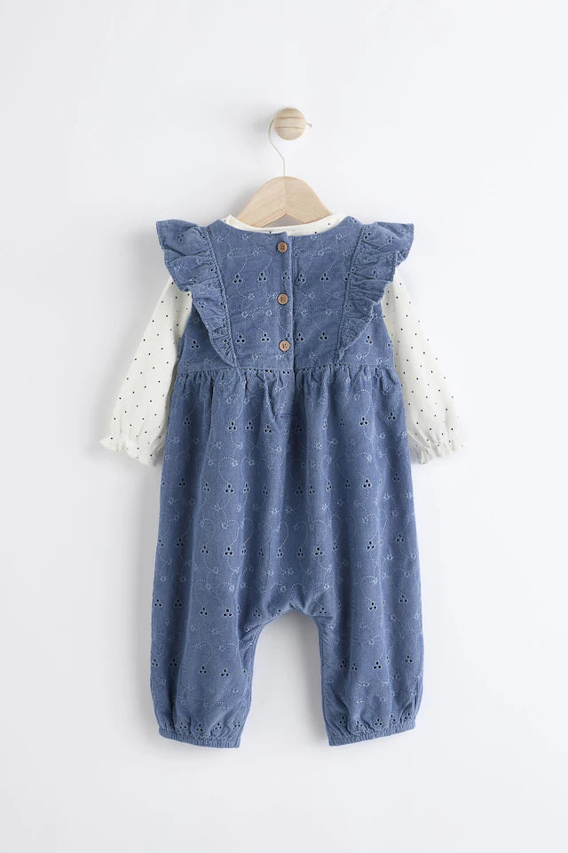 |BabyGirl| Conjunto De Macacão De Veludo Cotelê Azul Marinho e Manga Comprida (0 meses a 2 anos)